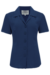 „Grace“-Bluse in Marineblau, klassischer Vintage-Stil der 1940er Jahre