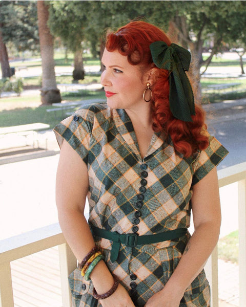 The "Casey" Dress in Green Check Print, True & Authentic 1950s Vintage Style - CC41, Goodwood Revival, Twinwood Festival, Viva Las Vegas Rockabilly Weekend Rock n Romance Rock n Romance