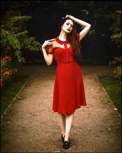 "Florance" Tea Dress in Red with matching Red Lace upper, Authentic 1940s true vintage style - True and authentic vintage style clothing, inspired by the Classic styles of CC41 , WW2 and the fun 1950s RocknRoll era, for everyday wear plus events like Goodwood Revival, Twinwood Festival and Viva Las Vegas Rockabilly Weekend Rock n Romance The Seamstress Of Bloomsbury