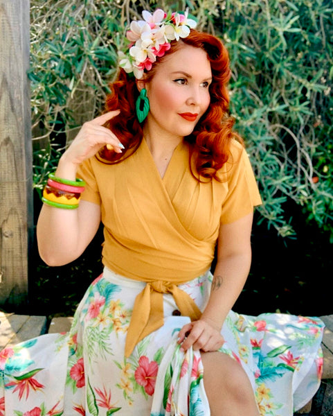 **Sample Sale** The "Beverly" Button Front Full Circle Skirt with Pockets in Natural Honolulu Print, True 1950s Vintage Style - CC41, Goodwood Revival, Twinwood Festival, Viva Las Vegas Rockabilly Weekend Rock n Romance Rock n Romance