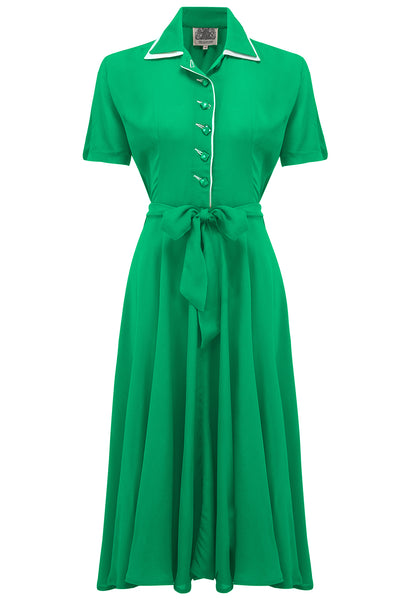 "Mae" Tea Dress in Apple Green with Cream Contrasts, Classic 1940s Vintage Style - CC41, Goodwood Revival, Twinwood Festival, Viva Las Vegas Rockabilly Weekend Rock n Romance The Seamstress Of Bloomsbury