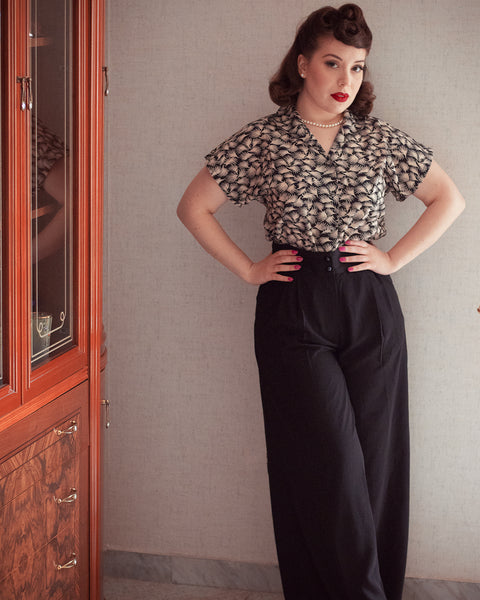 The "Sophia" Palazzo Wide Leg Trousers in Black, Easy To Wear Vintage Inspired Style