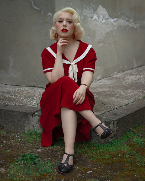 Patti 1940s Nautical Sailor Dress in Wine, Authentic true vintage style - True and authentic vintage style clothing, inspired by the Classic styles of CC41 , WW2 and the fun 1950s RocknRoll era, for everyday wear plus events like Goodwood Revival, Twinwood Festival and Viva Las Vegas Rockabilly Weekend Rock n Romance The Seamstress Of Bloomsbury