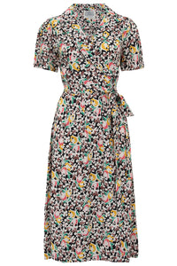 "Peggy Wrap Dress In Tulip Print, Classic 1940s True Vintage Style - True and authentic vintage style clothing, inspired by the Classic styles of CC41 , WW2 and the fun 1950s RocknRoll era, for everyday wear plus events like Goodwood Revival, Twinwood Festival and Viva Las Vegas Rockabilly Weekend Rock n Romance The Seamstress of Bloomsbury