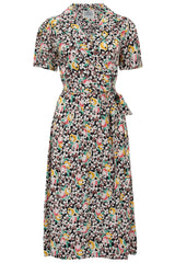 "Peggy Wrap Dress In Tulip Print, Classic 1940s True Vintage Style