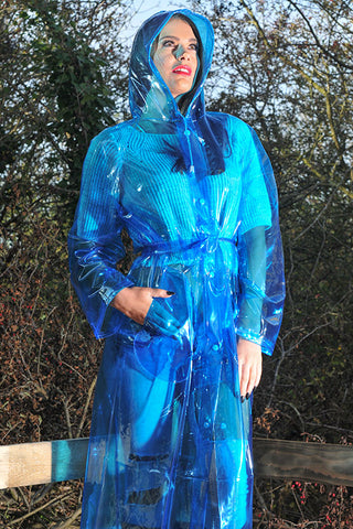 1950s Style "Classic Fashion Rain Mac" True Vintage Style In Blue glass Clear - True and authentic vintage style clothing, inspired by the Classic styles of CC41 , WW2 and the fun 1950s RocknRoll era, for everyday wear plus events like Goodwood Revival, Twinwood Festival and Viva Las Vegas Rockabilly Weekend Rock n Romance Elements Rain Wear