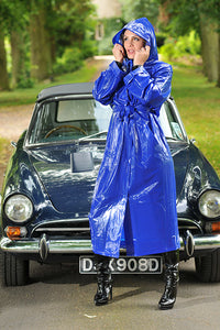 1950s Style "Classic Fashion Rain Mac" True Vintage Style In Blue Shiny - True and authentic vintage style clothing, inspired by the Classic styles of CC41 , WW2 and the fun 1950s RocknRoll era, for everyday wear plus events like Goodwood Revival, Twinwood Festival and Viva Las Vegas Rockabilly Weekend Rock n Romance Elements Rain Wear