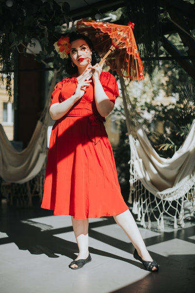 "Nancy" Tea Dress in Pilliar Box Red, Classic 1940s Vintage Inspired Style - CC41, Goodwood Revival, Twinwood Festival, Viva Las Vegas Rockabilly Weekend Rock n Romance The Seamstress of Bloomsbury