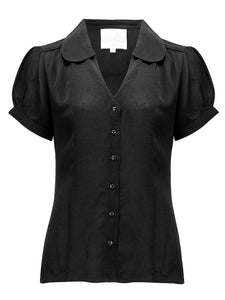 "Judy" Blouse in Black, Classic & Authentic Vintage 1940s Style - True and authentic vintage style clothing, inspired by the Classic styles of CC41 , WW2 and the fun 1950s RocknRoll era, for everyday wear plus events like Goodwood Revival, Twinwood Festival and Viva Las Vegas Rockabilly Weekend Rock n Romance The Seamstress Of Bloomsbury