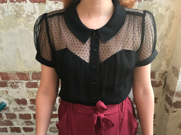 "Florance" Evening Blouse in Black with Net, Authentic 1940s Vintage Style - CC41, Goodwood Revival, Twinwood Festival, Viva Las Vegas Rockabilly Weekend Rock n Romance The Seamstress Of Bloomsbury