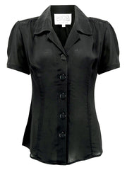 „Grace“-Bluse in Schwarz, klassischer Vintage-Stil der 1940er Jahre