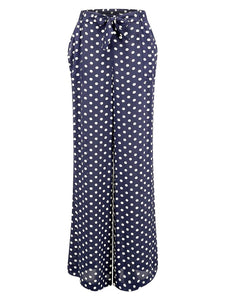 "Winnie" Wide Leg Loose Fit Trousers in Navy Polka Dot, Classic 1940s Vintage Style - True and authentic vintage style clothing, inspired by the Classic styles of CC41 , WW2 and the fun 1950s RocknRoll era, for everyday wear plus events like Goodwood Revival, Twinwood Festival and Viva Las Vegas Rockabilly Weekend Rock n Romance The Seamstress Of Bloomsbury