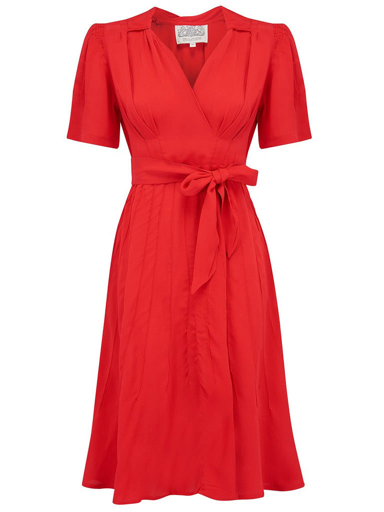 "Nancy" Tea Dress in Pilliar Box Red, Classic 1940s Vintage Inspired S