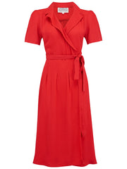 "Peggy" Wrap Dress in Solid Red, Classic 1940s Vintage Inspired Style