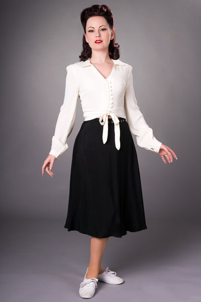"Clarice" Long Sleeve Blouse in Cream, Classic 1940s Vintage Inspired Style - True and authentic vintage style clothing, inspired by the Classic styles of CC41 , WW2 and the fun 1950s RocknRoll era, for everyday wear plus events like Goodwood Revival, Twinwood Festival and Viva Las Vegas Rockabilly Weekend Rock n Romance The Seamstress Of Bloomsbury