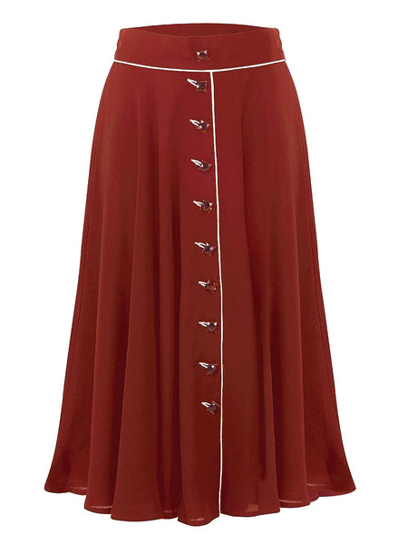 1940s Style "Rita" Swing Skirt in Wine with Ivory Detailing, Classic 1940s Style - True and authentic vintage style clothing, inspired by the Classic styles of CC41 , WW2 and the fun 1950s RocknRoll era, for everyday wear plus events like Goodwood Revival, Twinwood Festival and Viva Las Vegas Rockabilly Weekend Rock n Romance The Seamstress Of Bloomsbury