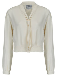 "Bonnie" Long Sleeve Blouse Cream by The Seamstress of Bloomsbury, Classic 1940s Vintage Inspired Style - True and authentic vintage style clothing, inspired by the Classic styles of CC41 , WW2 and the fun 1950s RocknRoll era, for everyday wear plus events like Goodwood Revival, Twinwood Festival and Viva Las Vegas Rockabilly Weekend Rock n Romance The Seamstress Of Bloomsbury