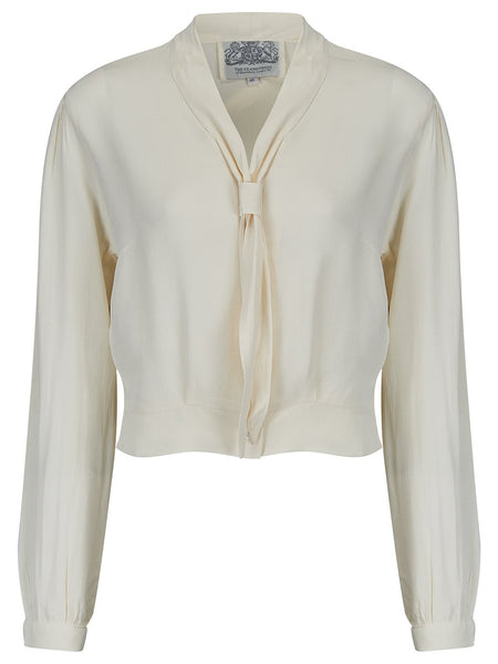 "Bonnie" Long Sleeve Blouse Cream by The Seamstress of Bloomsbury, Classic 1940s Vintage Inspired Style - True and authentic vintage style clothing, inspired by the Classic styles of CC41 , WW2 and the fun 1950s RocknRoll era, for everyday wear plus events like Goodwood Revival, Twinwood Festival and Viva Las Vegas Rockabilly Weekend Rock n Romance The Seamstress Of Bloomsbury