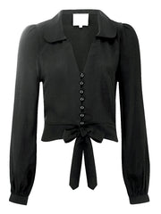 "Clarice" Long Sleeve Blouse in Plain Black, Authentic Classic 1940s Vintage Inspired Style
