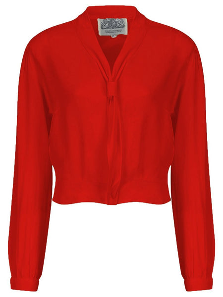 "Bonnie" Long Sleeve Blouse in Red, Classic 1940s Vintage Inspired Style - True and authentic vintage style clothing, inspired by the Classic styles of CC41 , WW2 and the fun 1950s RocknRoll era, for everyday wear plus events like Goodwood Revival, Twinwood Festival and Viva Las Vegas Rockabilly Weekend Rock n Romance The Seamstress Of Bloomsbury