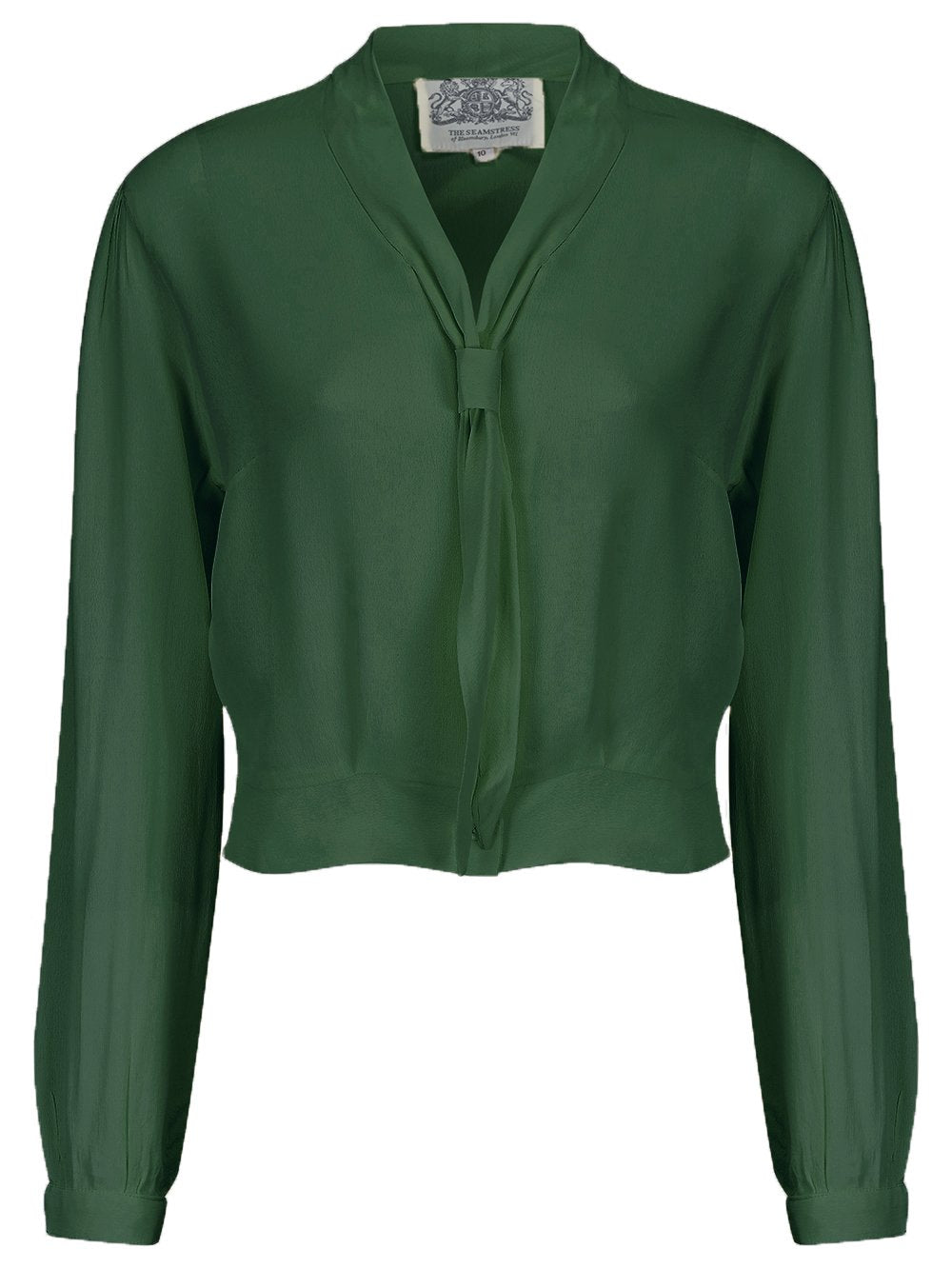 "Bonnie" Long Sleeve Blouse in Vintage Green, Classic 1940s Vintage Inspired Style - True and authentic vintage style clothing, inspired by the Classic styles of CC41 , WW2 and the fun 1950s RocknRoll era, for everyday wear plus events like Goodwood Revival, Twinwood Festival and Viva Las Vegas Rockabilly Weekend Rock n Romance The Seamstress Of Bloomsbury