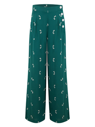 "Audrey" Trousers in Vintage Green with Doggy Print, Classic 1940s Vintage Style - True vintage clothing outfit styles for Goodwood Revival and Viva Las Vegas Rockabilly Weekend Rock n Romance The Seamstress Of Bloomsbury