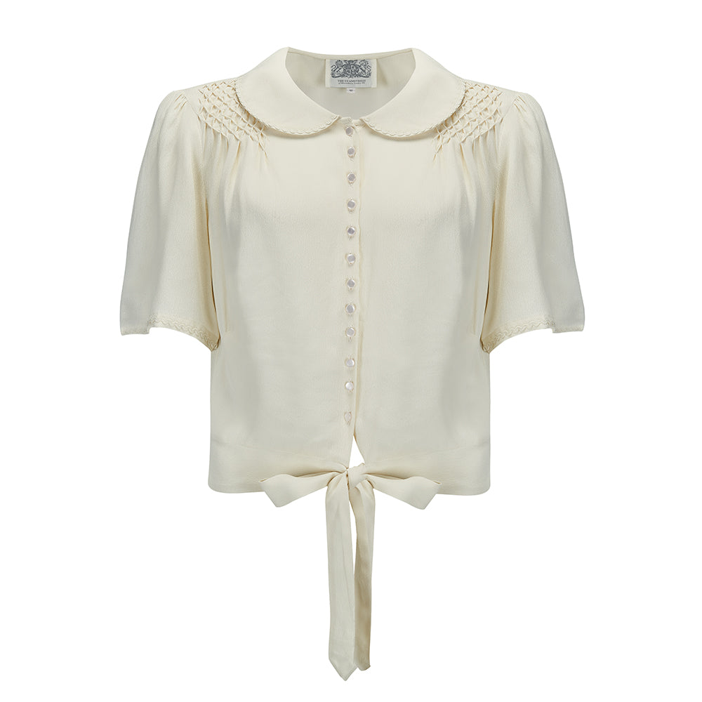 "Helen" Blouse in Cream with Matching Cream Ric-Rac, Authentic 1940s Vintage Style - True and authentic vintage style clothing, inspired by the Classic styles of CC41 , WW2 and the fun 1950s RocknRoll era, for everyday wear plus events like Goodwood Revival, Twinwood Festival and Viva Las Vegas Rockabilly Weekend Rock n Romance The Seamstress Of Bloomsbury