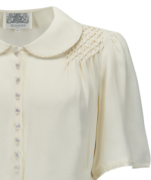 "Helen" Blouse in Cream with Matching Cream Ric-Rac, Authentic 1940s Vintage Style - CC41, Goodwood Revival, Twinwood Festival, Viva Las Vegas Rockabilly Weekend Rock n Romance The Seamstress Of Bloomsbury