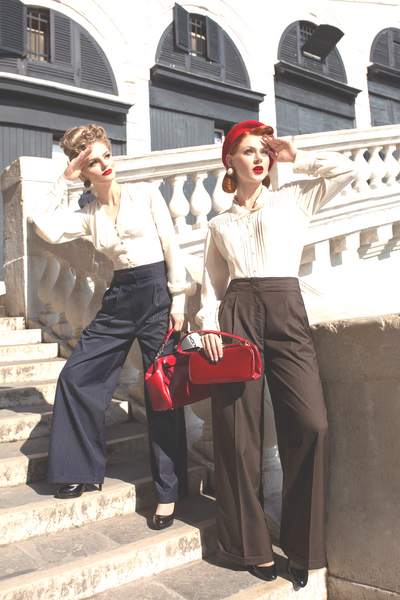 "Audrey" Tailored Trousers in BLACK WITH PINSTRIPE, Perfectly Authentic 1940s Vintage Inspired Style - CC41, Goodwood Revival, Twinwood Festival, Viva Las Vegas Rockabilly Weekend Rock n Romance The Seamstress Of Bloomsbury