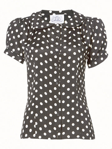 "Jive" Blouse in Black with Polka Dot Spot, Classic 1940s Vintage Inspired Style - CC41, Goodwood Revival, Twinwood Festival, Viva Las Vegas Rockabilly Weekend Rock n Romance The Seamstress Of Bloomsbury