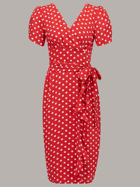 "Lilian" Dress in Red with Polka Dot Spot, Classic & Authentic 1940s Vintage Style - CC41, Goodwood Revival, Twinwood Festival, Viva Las Vegas Rockabilly Weekend Rock n Romance The Seamstress Of Bloomsbury