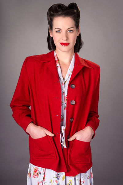 "Pearl" Pendleton 49er Style Wool Jacket in 40s Red by The Seamstress Of Bloomsbury, Classic & Authentic 1940s Vintage Style - True and authentic vintage style clothing, inspired by the Classic styles of CC41 , WW2 and the fun 1950s RocknRoll era, for everyday wear plus events like Goodwood Revival, Twinwood Festival and Viva Las Vegas Rockabilly Weekend Rock n Romance The Seamstress Of Bloomsbury