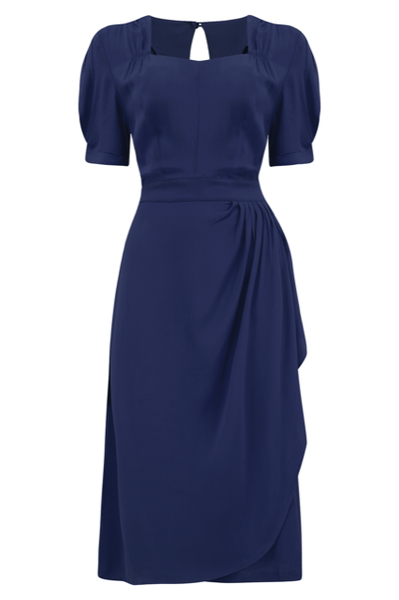 Shelly Dress in Navy Blue, A Classic 1940s Inspired wiggle dress, True Vintage Style - CC41, Goodwood Revival, Twinwood Festival, Viva Las Vegas Rockabilly Weekend Rock n Romance The Seamstress of Bloomsbury